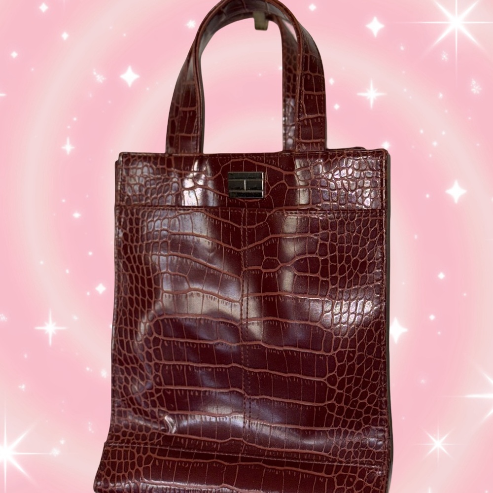 Tommy Hilfiger Deep Brown Crocodile-Embossed Tote